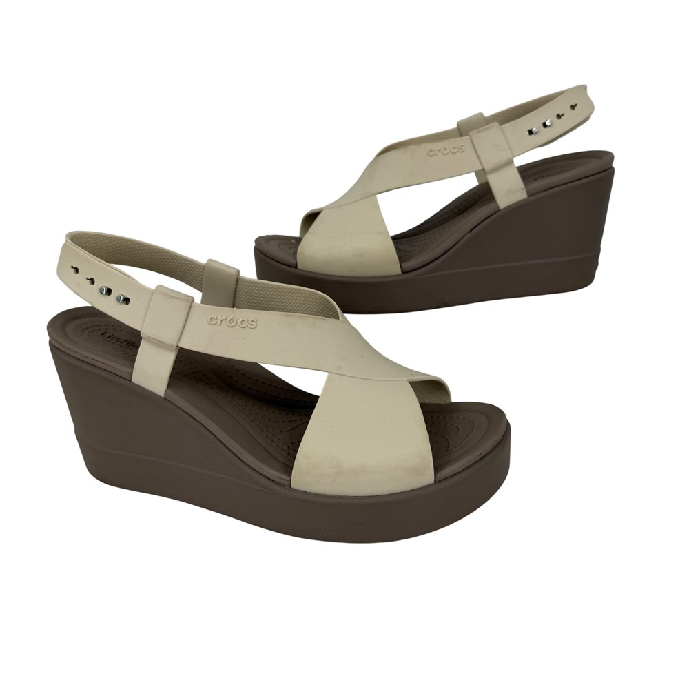 Crocs LiteRide Platform Wedge Sandals Womens Size 10 Beige Strappy